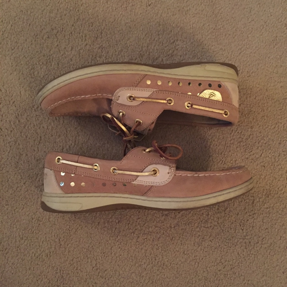 Sperry Leather Boat Shoe with Gold Polka Dots
